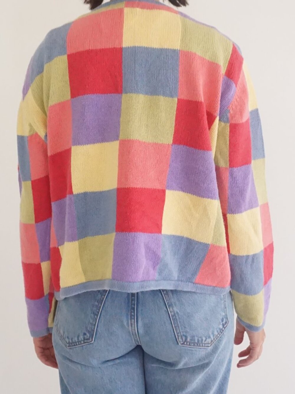 Vintage Christopher & Banks Multicolor Check Plaid Button Knit Cardigan L - Picture 2 of 9